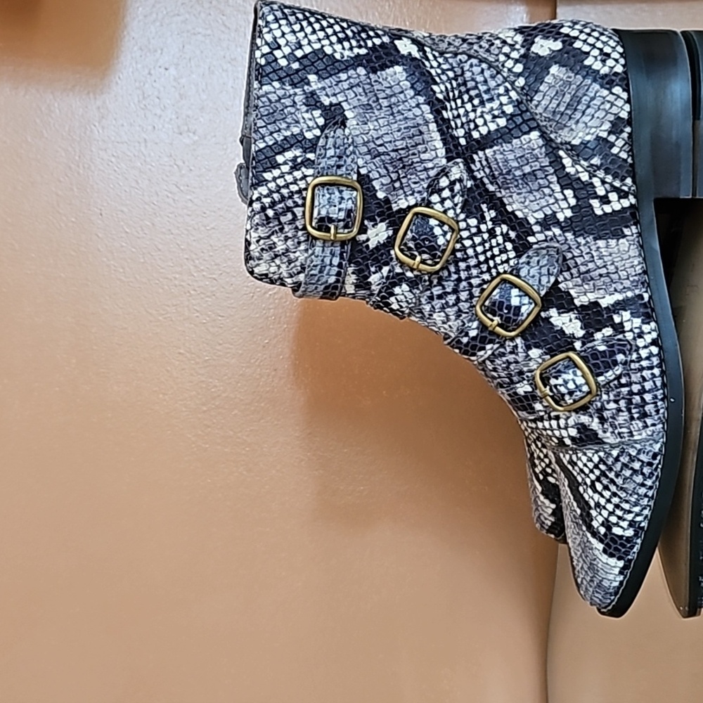 J. Crew Snake Print Leather Ankle Zipper Boots. - Picture 4 of 12